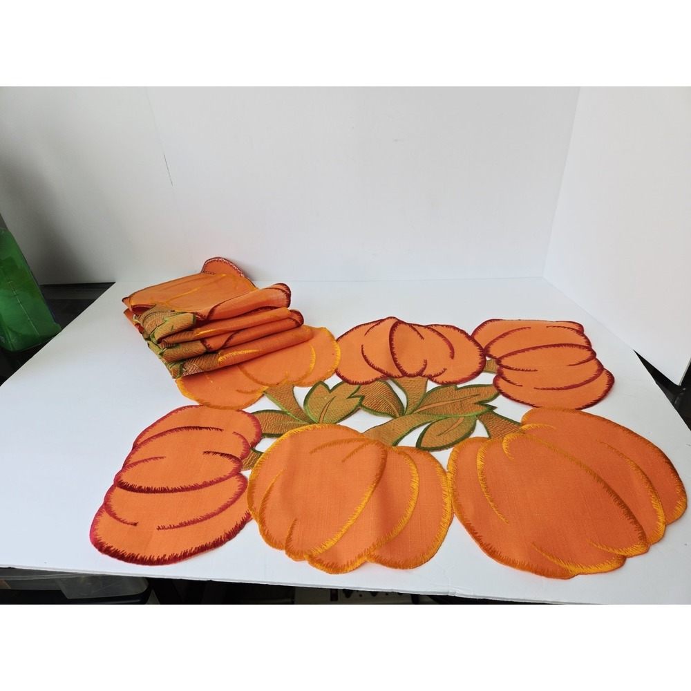 Design Imports pumpkin Halloween‎ Fall large fabric placemat set of 4 NEW
